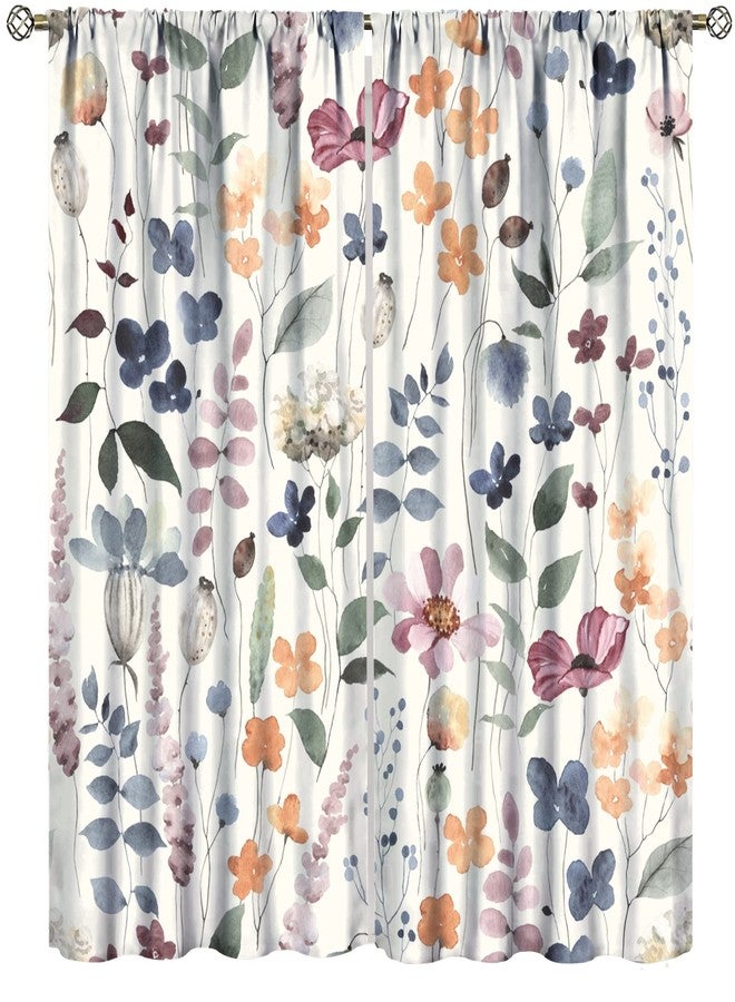 AuiMzoo Watercolor Floral Curtains, Spring Colorful Vintage Floral Nature Pattern for Bedroom Living Room Blackout Noise Reduction Curtains, Set of 2 Panels,42X45 Inch - Image 1